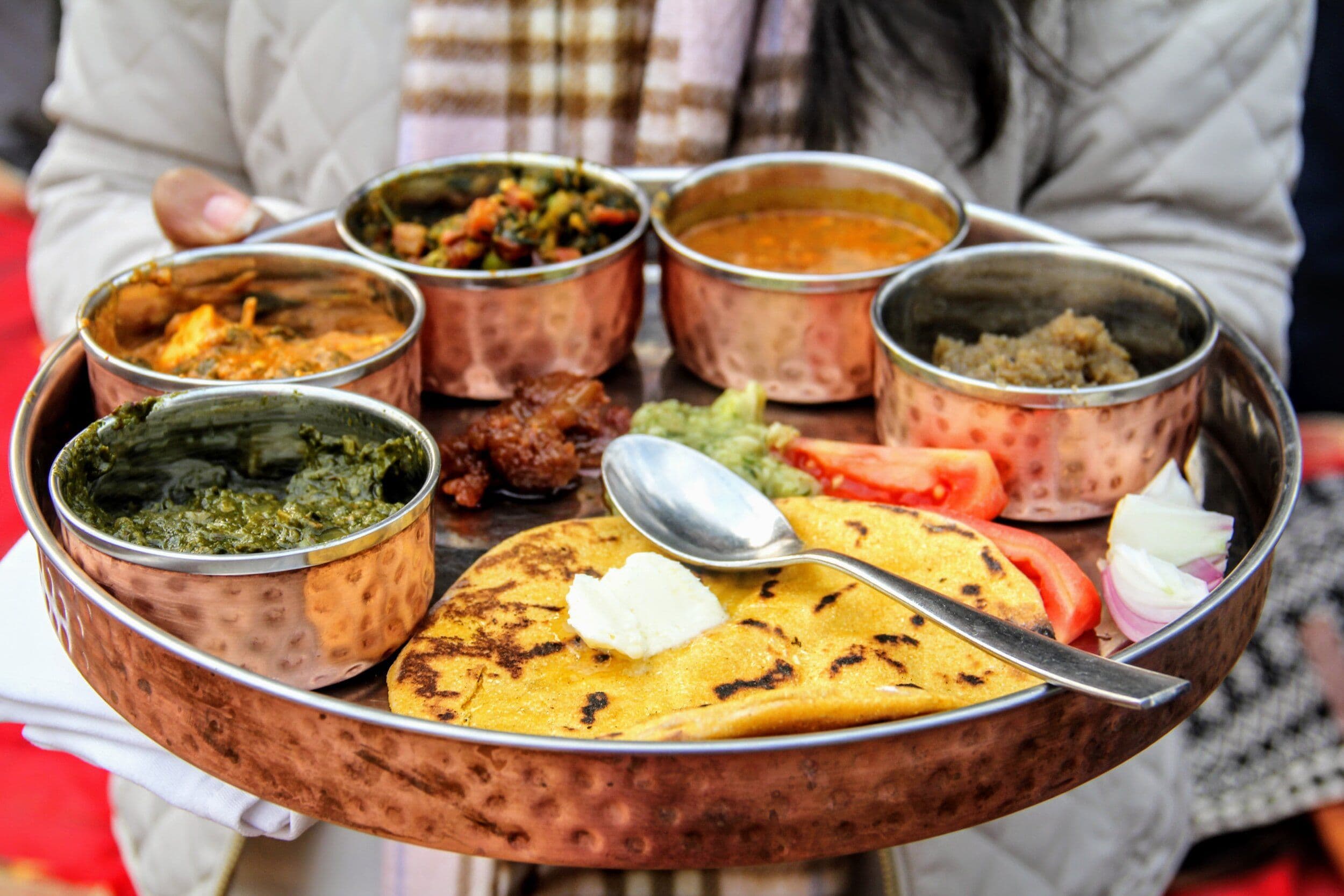 A spread of Indian foods.